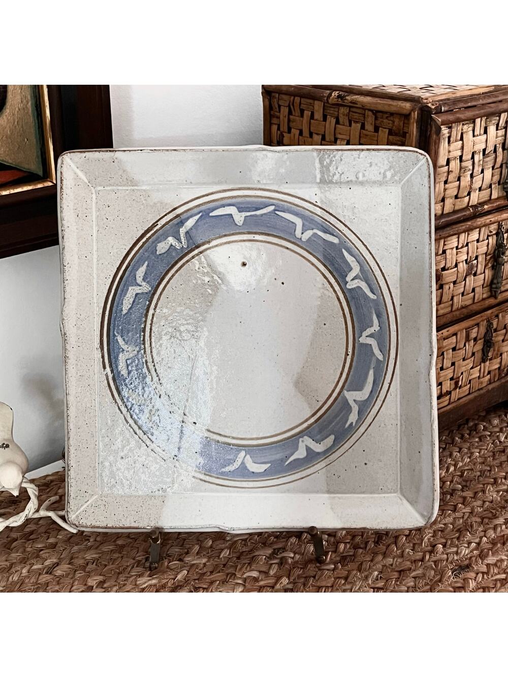 Vintage Cunningham Studio Art Pottery Square Tray Plate Seagull Bird Coastal
